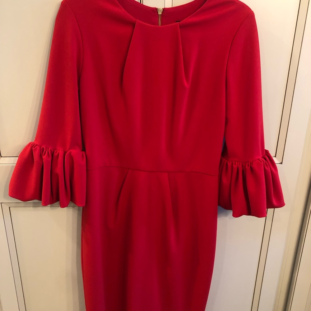 EUC Betsy & Adam (Melanie style) Bell Sleeve Dress 3/4 sleeve Red Sz 10